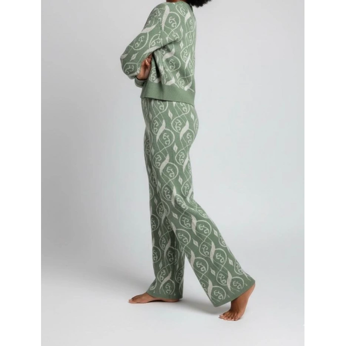 Sıcak Tutan Kışlık | Desenli Kadın Alt Üst Triko Takım Pamuk Akrilik Geniş Paça