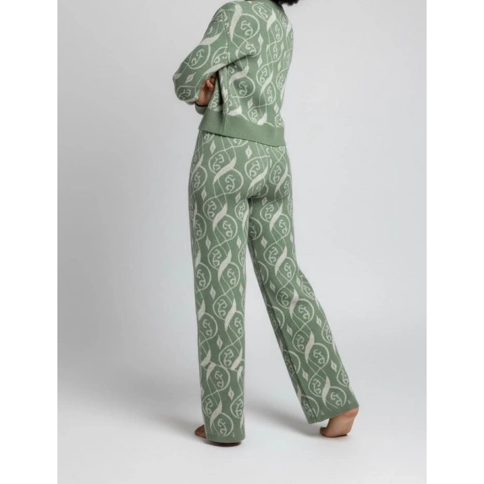 Sıcak Tutan Kışlık | Desenli Kadın Alt Üst Triko Takım Pamuk Akrilik Geniş Paça