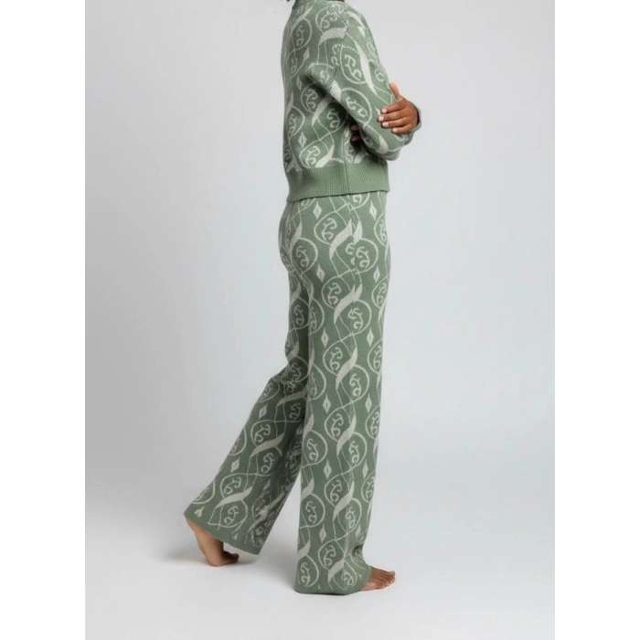 Sıcak Tutan Kışlık | Desenli Kadın Alt Üst Triko Takım Pamuk Akrilik Geniş Paça