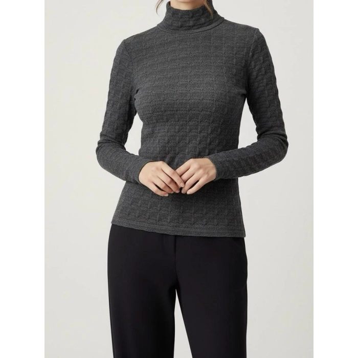 Sıcak Tutan Kışlık | Gri Desenli Kadın Yarım Balıkçı Yaka Triko Kazak