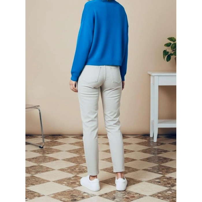 Sıcak Tutan Kışlık | Mavi Triko Elbise V Yaka Kadın Midi Boy Kazak Elbise