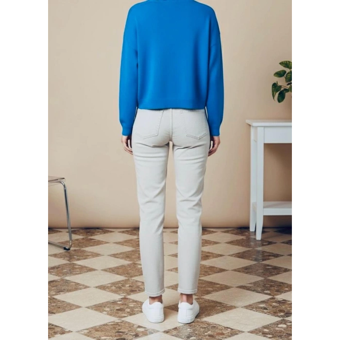 Sıcak Tutan Kışlık | Mavi Triko Elbise V Yaka Kadın Midi Boy Kazak Elbise