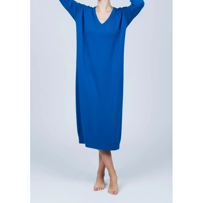 Sıcak Tutan Kışlık | Saks Mavi V Yaka Kadın Triko Hırka Büyük Düğmeli