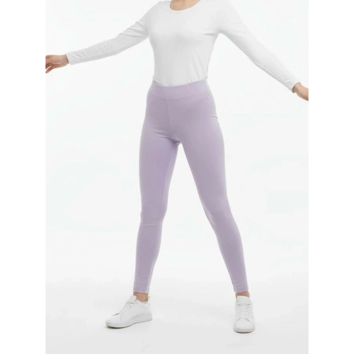Sıcak Tutan Kışlık | Lila Yüksek Bel Kadın %100 Pamuklu Termal Tayt
