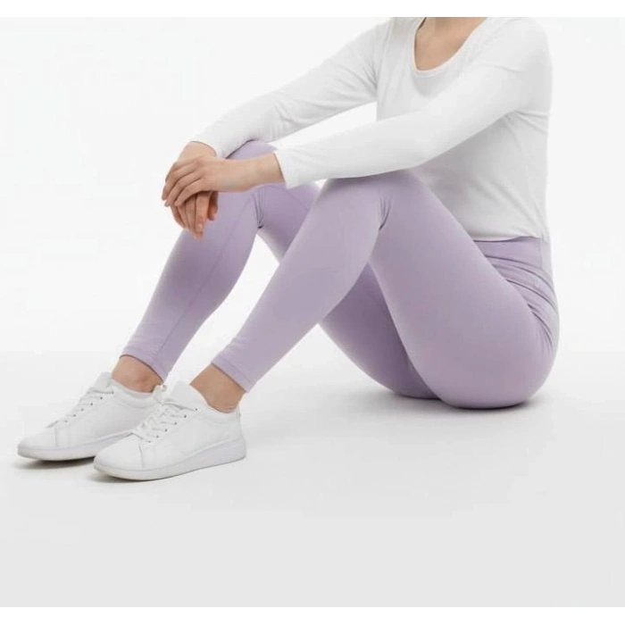 Sıcak Tutan Kışlık | Lila Yüksek Bel Kadın %100 Pamuklu Termal Tayt