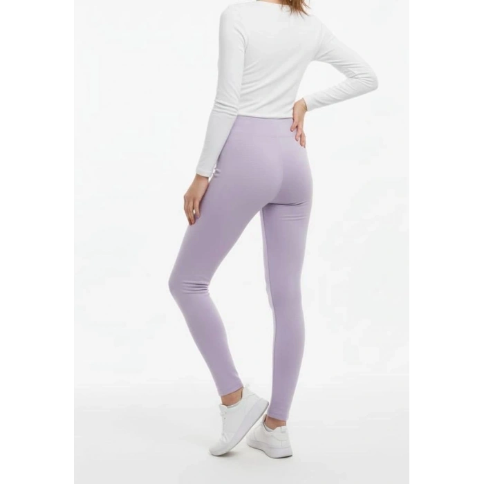 Sıcak Tutan Kışlık | Lila Yüksek Bel Kadın %100 Pamuklu Termal Tayt