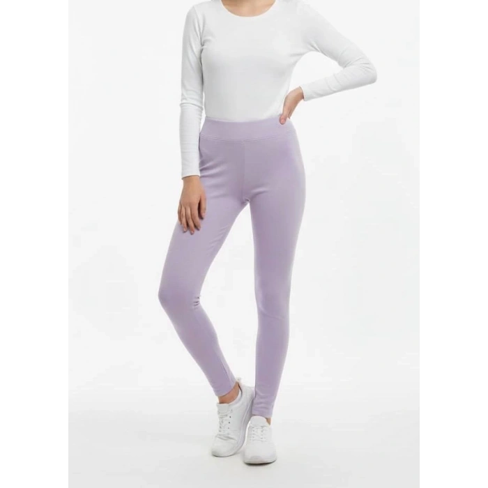 Sıcak Tutan Kışlık | Lila Yüksek Bel Kadın %100 Pamuklu Termal Tayt