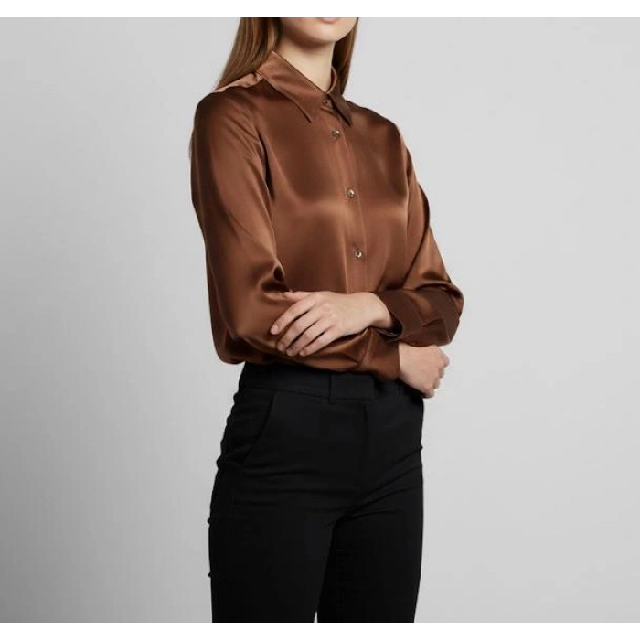 KADIN İPEK TUŞELİ LÜKS SATEN GÖMLEK | Uzun Kollu Şık Mevsimlik Bluz