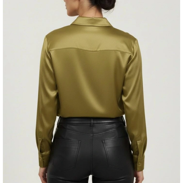 KADIN İPEK TUŞELİ LÜKS SATEN GÖMLEK | Uzun Kollu Şık Mevsimlik Bluz