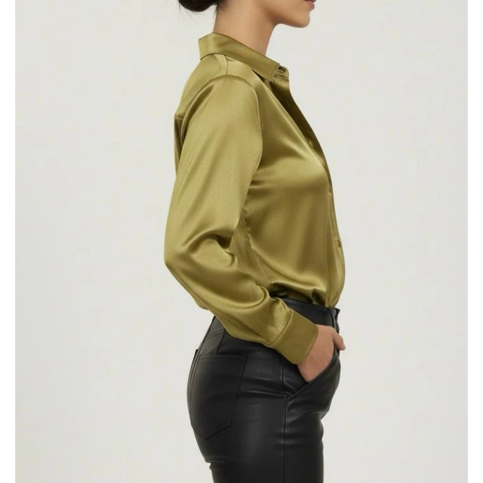 KADIN İPEK TUŞELİ LÜKS SATEN GÖMLEK | Uzun Kollu Şık Mevsimlik Bluz