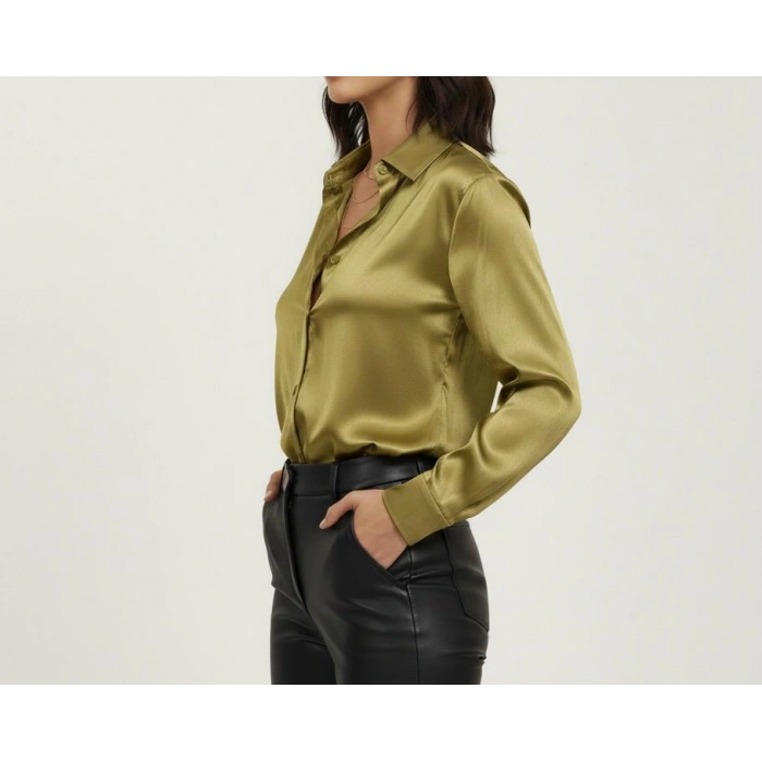 KADIN İPEK TUŞELİ LÜKS SATEN GÖMLEK | Uzun Kollu Şık Mevsimlik Bluz