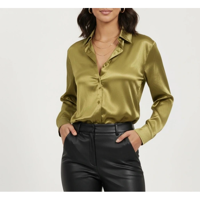 KADIN İPEK TUŞELİ LÜKS SATEN GÖMLEK | Uzun Kollu Şık Mevsimlik Bluz