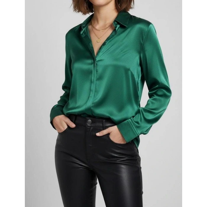 KADIN İPEK TUŞELİ LÜKS SATEN GÖMLEK | Uzun Kollu Şık Mevsimlik Bluz