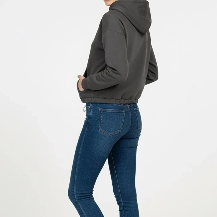 Kadın Kışlık 3 İplik Şardonlu Sıcak Tutan Kapüşonlu Sweatshirt (Hoodie) Ayarlanabilir Bağcıklı Bel Detaylı