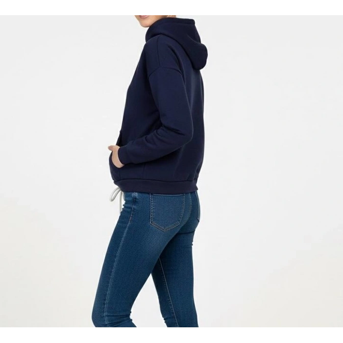 Kadın Kışlık 3 İplik Şardonlu Sıcak Tutan Kapüşonlu Sweatshirt (Hoodie) Ayarlanabilir Bağcıklı Bel Detaylı