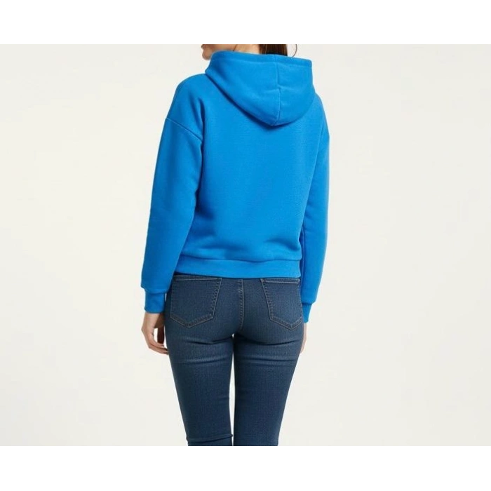 Kadın Kışlık 3 İplik Şardonlu Sıcak Tutan Kapüşonlu Sweatshirt (Hoodie) Ayarlanabilir Bağcıklı Bel Detaylı