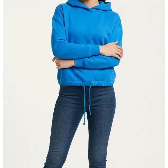 Kadın Kışlık 3 İplik Şardonlu Sıcak Tutan Kapüşonlu Sweatshirt (Hoodie) Ayarlanabilir Bağcıklı Bel Detaylı