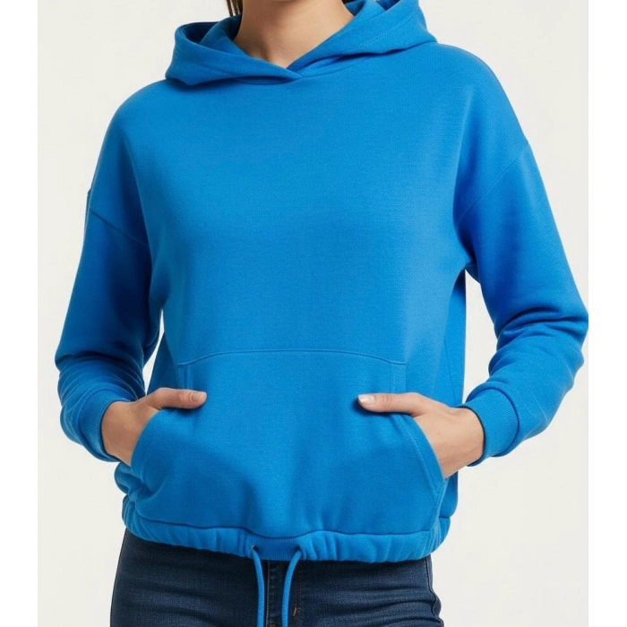 Kadın Kışlık 3 İplik Şardonlu Sıcak Tutan Kapüşonlu Sweatshirt (Hoodie) Ayarlanabilir Bağcıklı Bel Detaylı