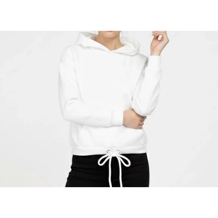 Kadın Kışlık 3 İplik Şardonlu Sıcak Tutan Kapüşonlu Sweatshirt (Hoodie) Ayarlanabilir Bağcıklı Bel Detaylı