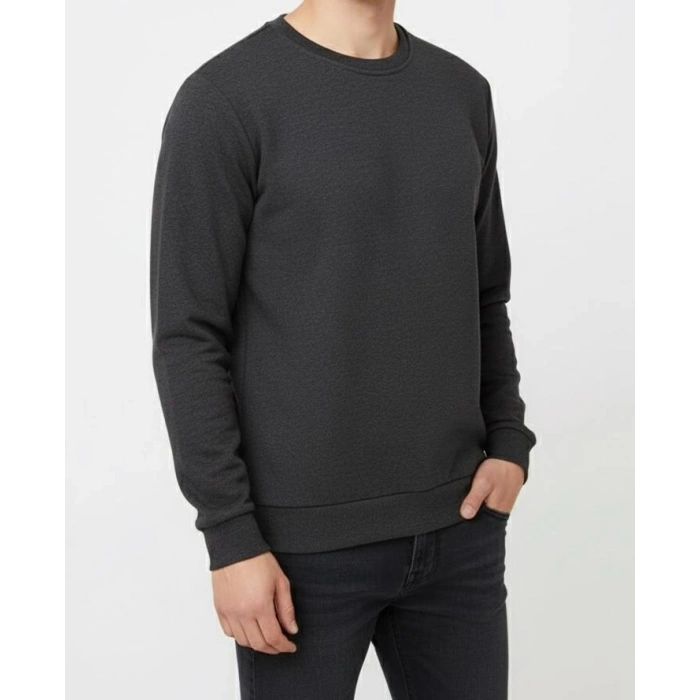 Unisex Şardonlu Kışlık Sweatshirt - Sıcacık Tutan Basic Bisiklet Yaka Kazak