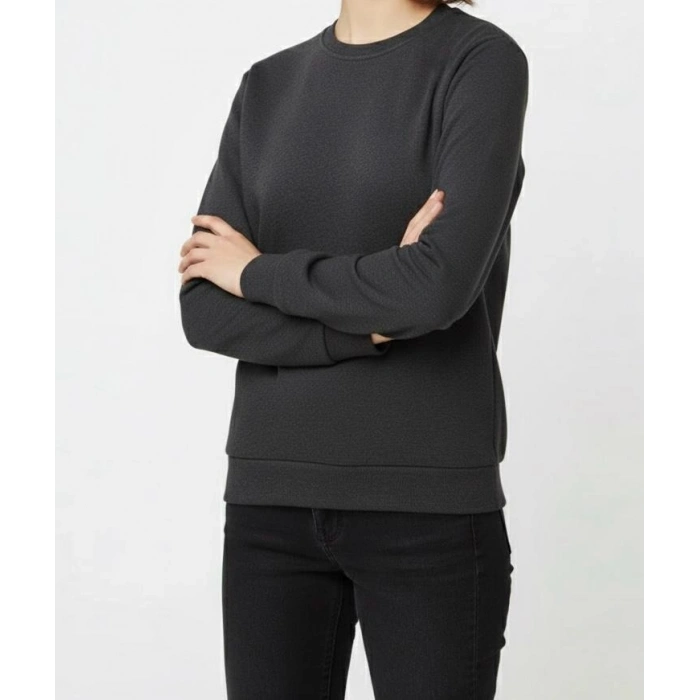 Unisex Şardonlu Kışlık Sweatshirt - Sıcacık Tutan Basic Bisiklet Yaka Kazak