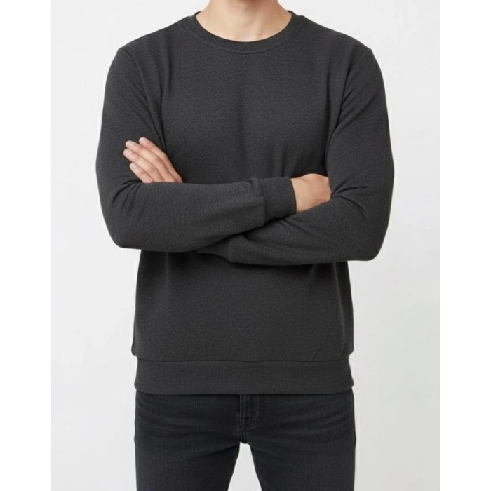 Unisex Şardonlu Kışlık Sweatshirt - Sıcacık Tutan Basic Bisiklet Yaka Kazak