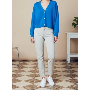 Sıcak Tutan Kışlık | Mavi Triko Elbise V Yaka Kadın Midi Boy Kazak Elbise