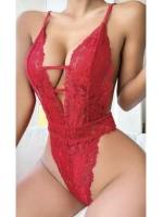 Kırmızı Dantel Detaylı Kadın Bodysuit