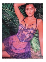 Mor Transparan Dantel Babydoll Takımı