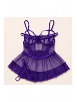Mor Transparan Dantel Babydoll Takımı