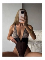 Siyah Dantel Detaylı Transparan Bodysuit