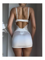 Beyaz Dantel Detaylı Saten Mini Babydoll