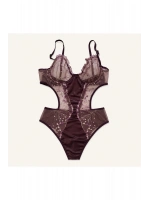 Saten Görünümlü Nakışlı Tül Bodysuit