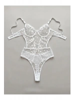 Kalp İşlemeli Transparan Dantel Bodysuit
