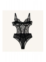 Kalp İşlemeli Transparan Dantel Bodysuit
