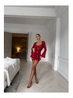 Balenli Dantel Bodysuit Sabahlık ve File Çoraplı Takım