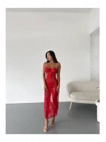 Flora Çiçek İşlemeli Askılı, Balenli Transparan Dantel Uzun Gecelik