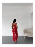 Flora Çiçek İşlemeli Askılı, Balenli Transparan Dantel Uzun Gecelik
