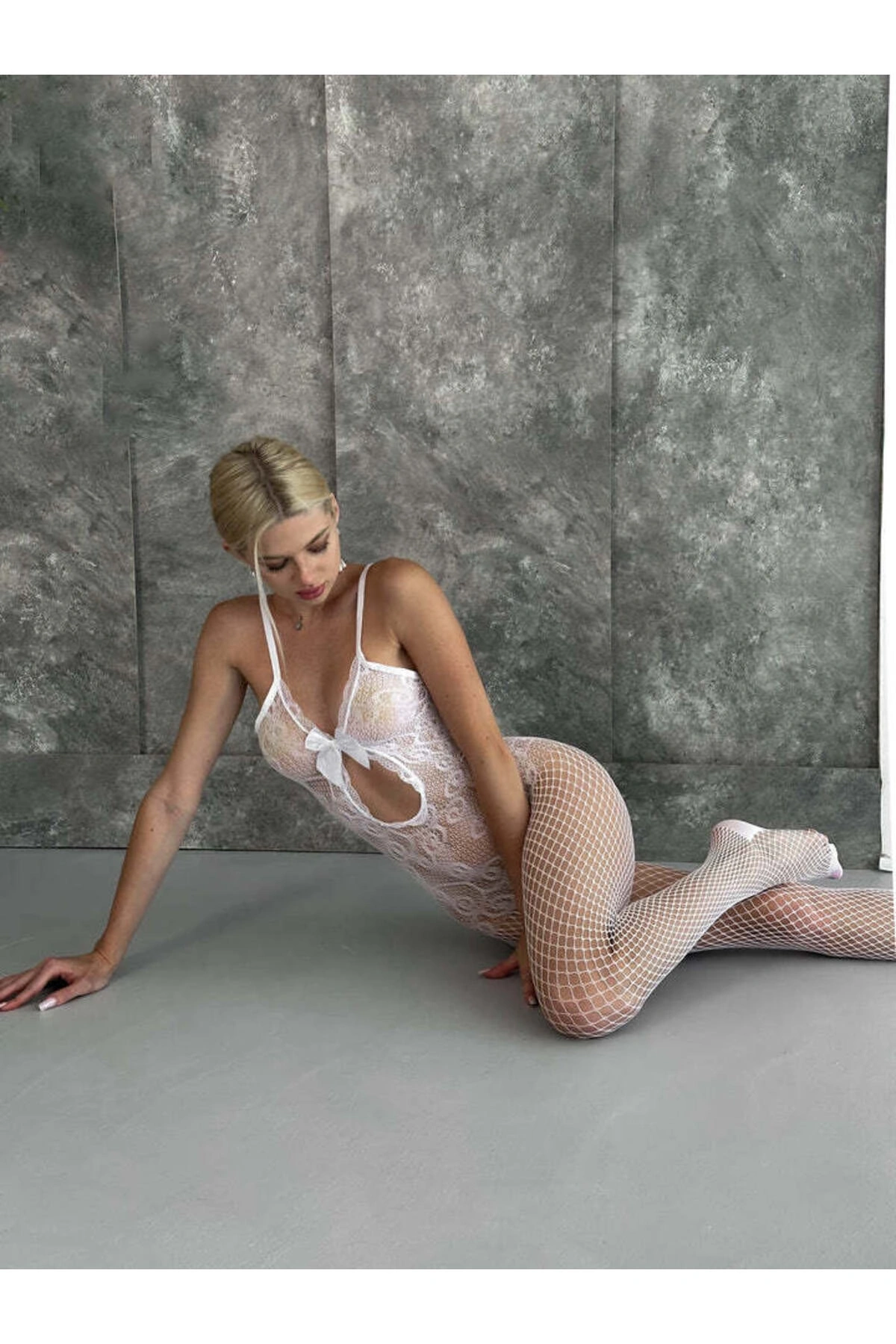 Bridal Dantel Detaylı Beyaz Vücut Çorabı