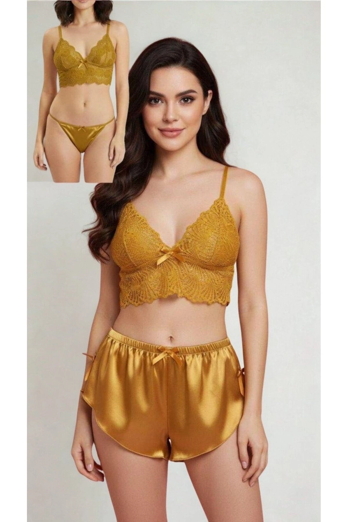 Saten Dantelli Şortlu Pijama Takımı