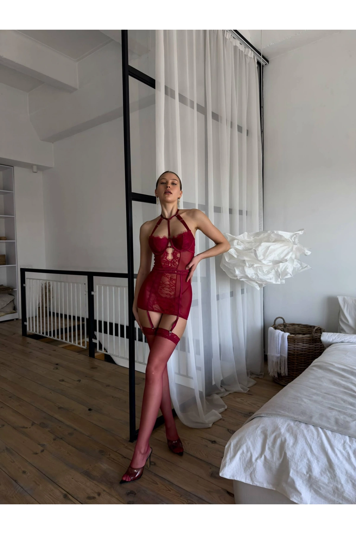 Aurevia Harness Detaylı Dantel ve Transparan Babydoll