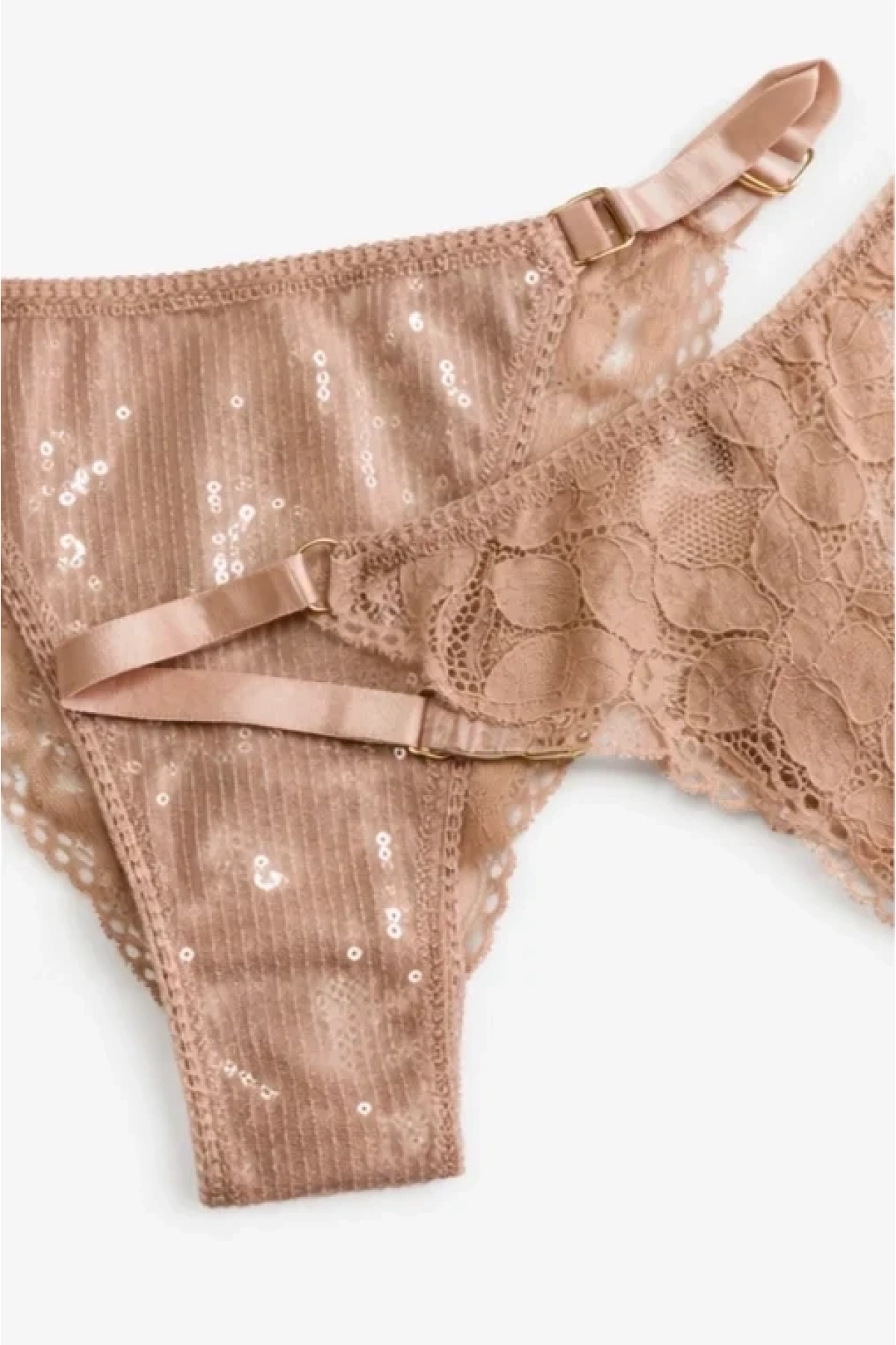Glimmer Lace Payet Detaylı Ayarlanabilir Askılı Külot - Vizon
