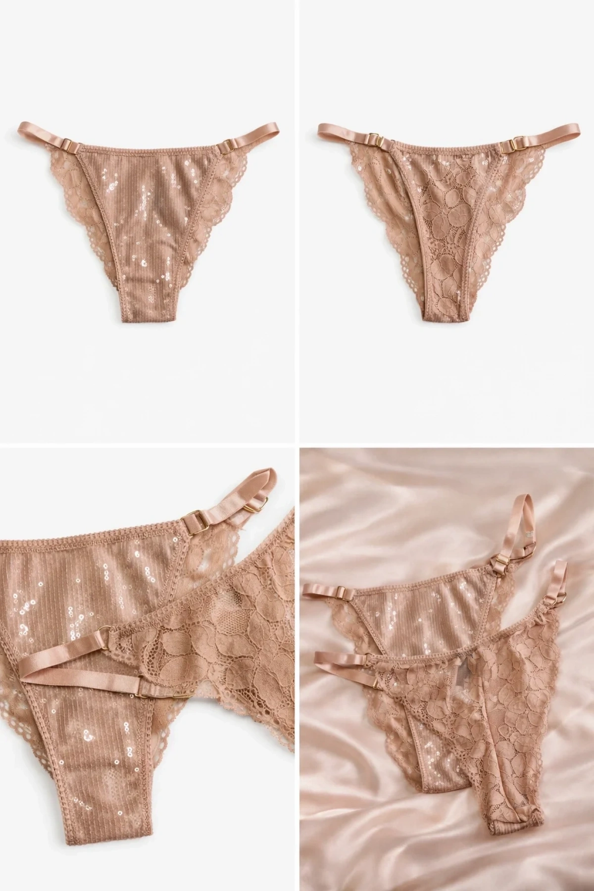 Glimmer Lace Payet Detaylı Ayarlanabilir Askılı Külot - Vizon