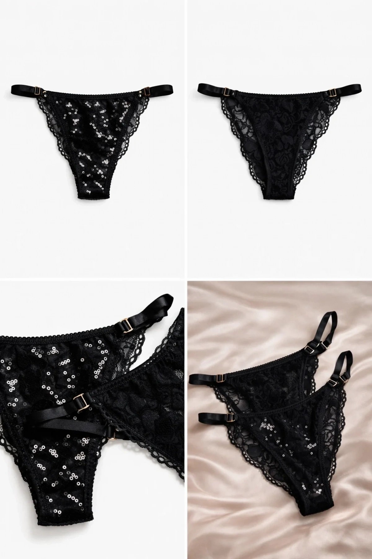 Glimmer Lace Payet Detaylı Ayarlanabilir Askılı Külot - Vizon