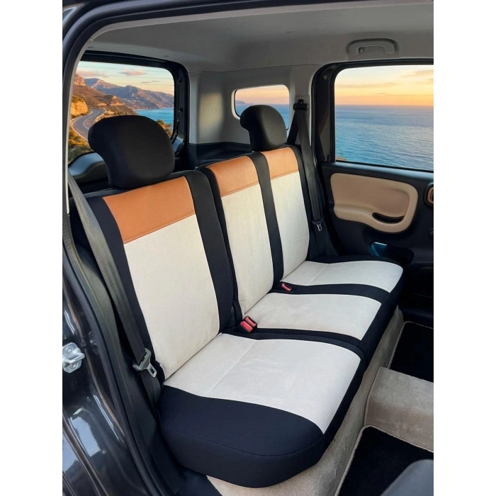Volkswagen Caddy Araca Özel VIP Koltuk Kılıfı - Elite Taba Tay Tüyü - Arka 2+1 Tam Uyumlu