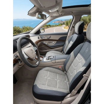 Fiat Linea (Actual-Pop) Araca Özel Lüks Keten Kılıf - Antrasit Gri - Arka Bütün Koltuk Birebir Uyumlu