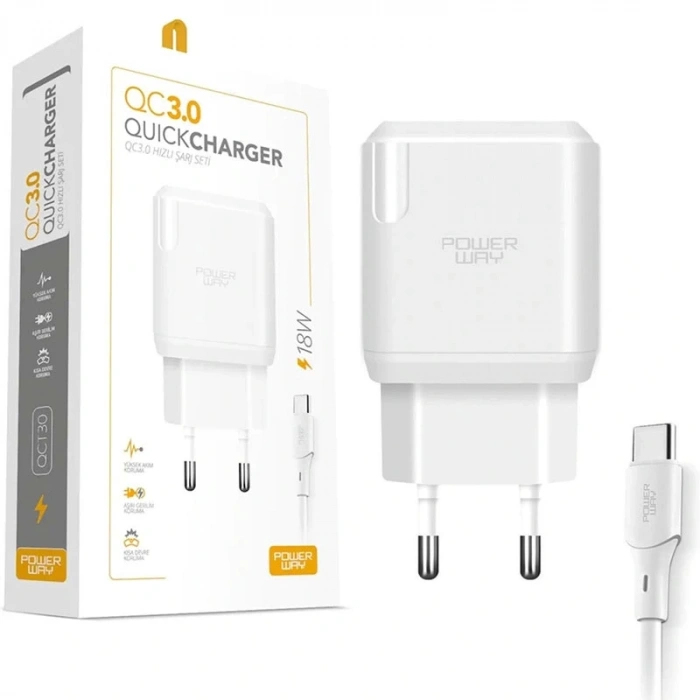 3 AMPER 18W TYPE C HIZLI ŞARJ ALETİ + KABLO (5047)