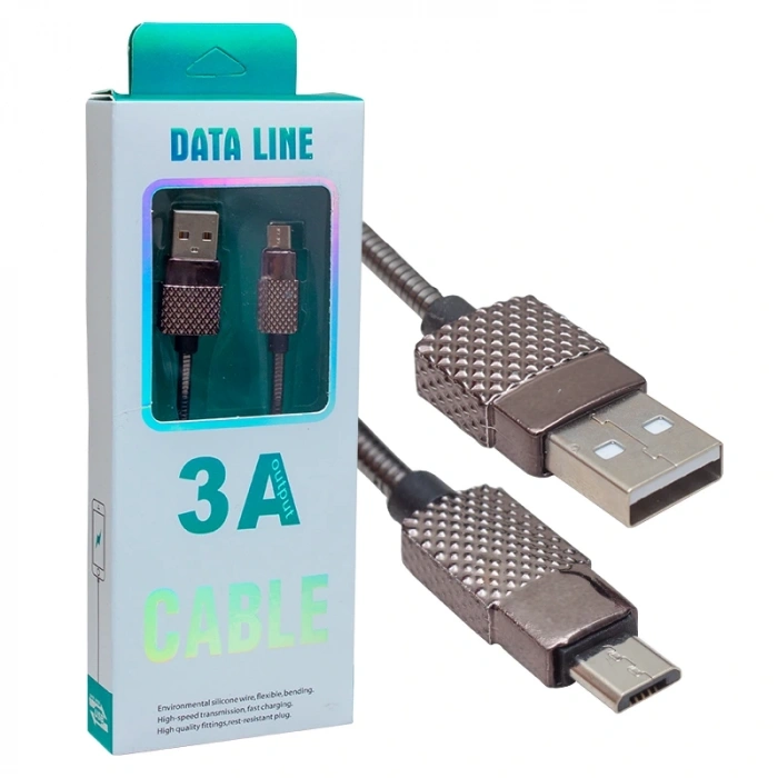 3 AMPER METAL YAYLI MICRO USB DATA VE ŞARJ KABLOSU 1 METRE (5047)
