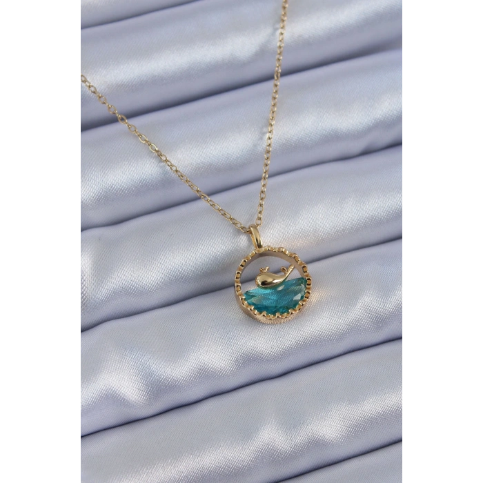 316L Çelik Gold Renk Balina Figür Kristal Taşlı Kadın Kolye