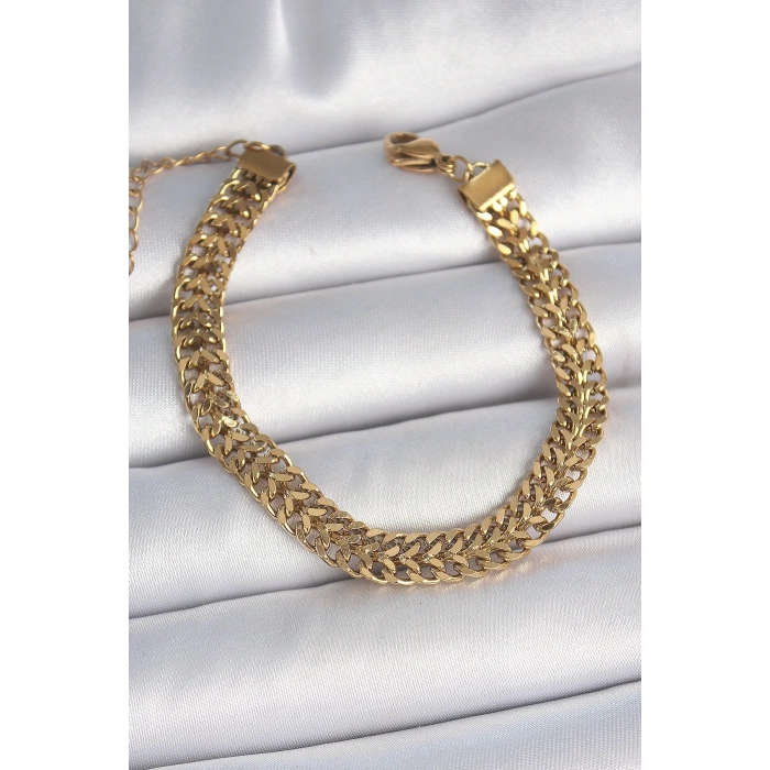 316L Çelik Gold Renk Hasır Zincir Model Kadın Bileklik